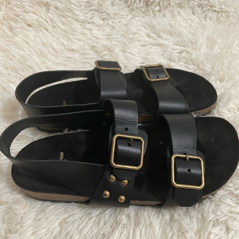 Saint Laurent Jam Calfskin Double-Buckle Slingback Sandals - Picture 2 of 6